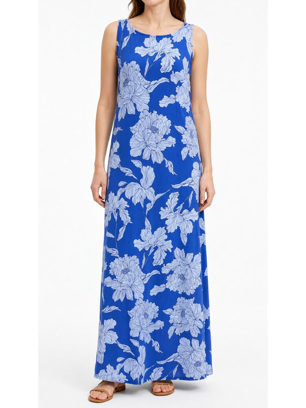 J.Jill Wearever Women Blue Floral Viscose Sleeveless Maxi Dress Small Petite NWT